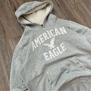 Vintage Distressed American Eagle Y2K Gray Thermal Heavyweight Logo Hoodie